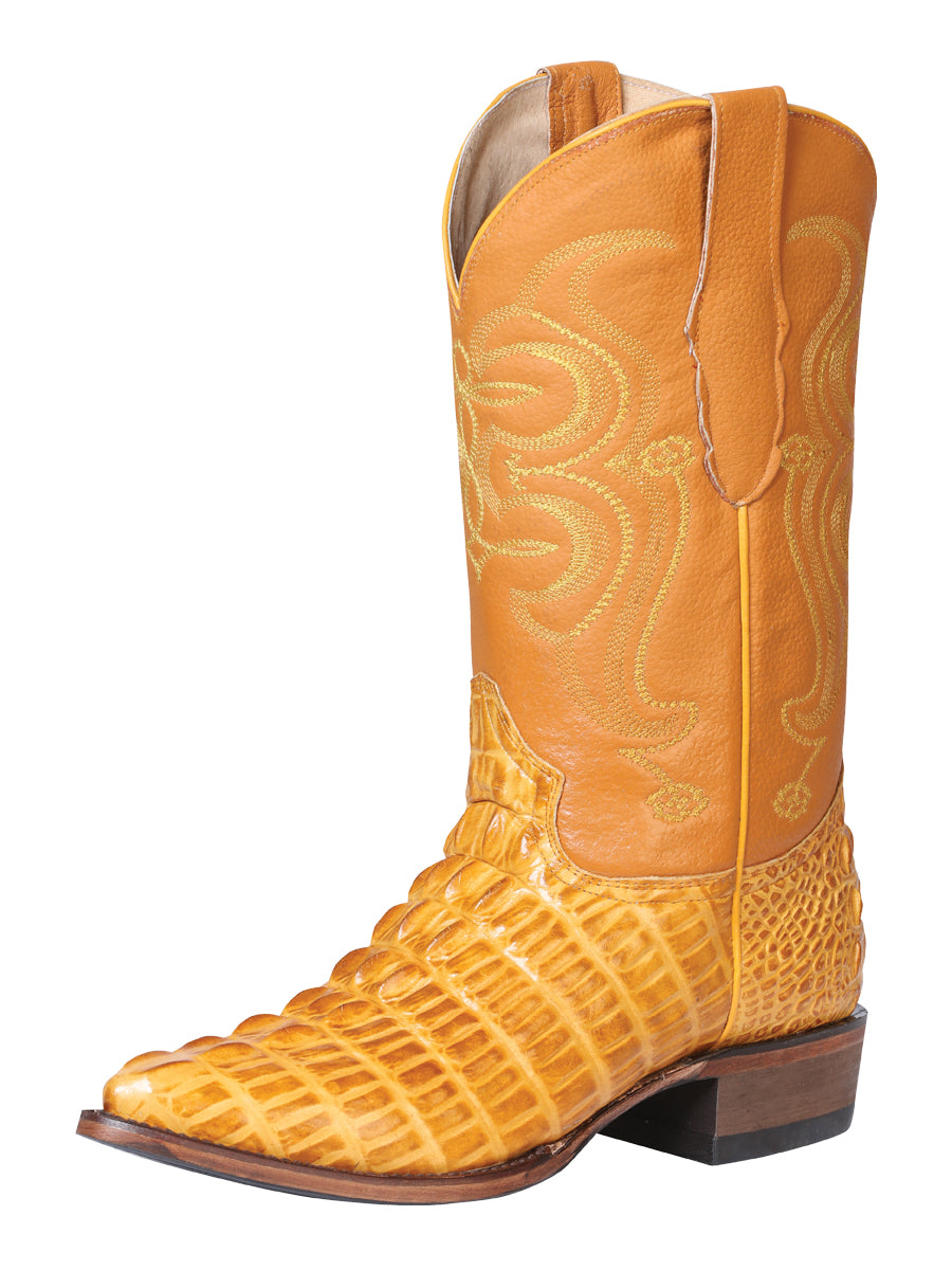Bota Vaquera Hombre El Señor de los Cielos - Piel Estampado Cola Caiman - Manteca 40843