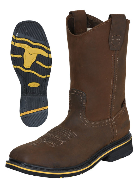 Bota de rodeo Establo para hombre - Cuero Crazy color tostado con puntera de acero 41544