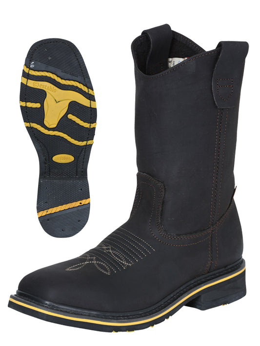 Bota Rodeo Establo para hombre - Cuero Crazy Chocolate con puntera de acero 41545