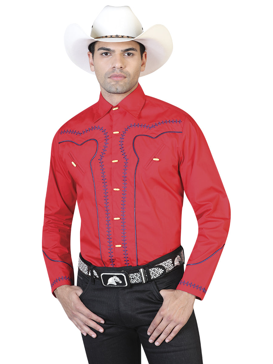 Camisa Charro Manga Larga Roja y Azul 42548