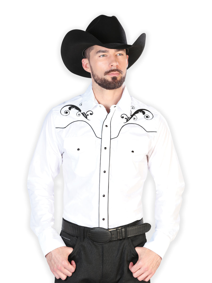Camisa Bordada El Señor de los Cielos Blanco/Negro 42957