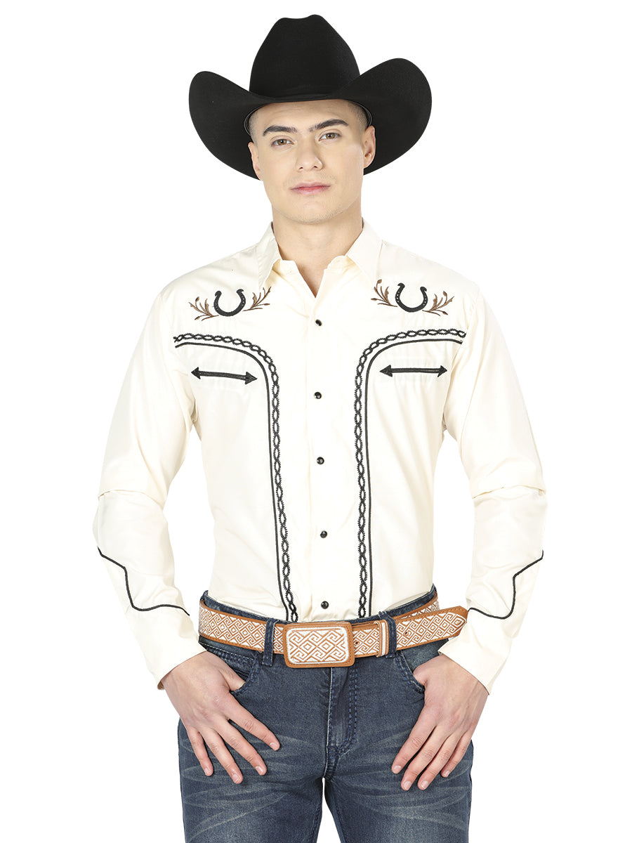 Camisa vaquera bordada El General beige/negra 43295