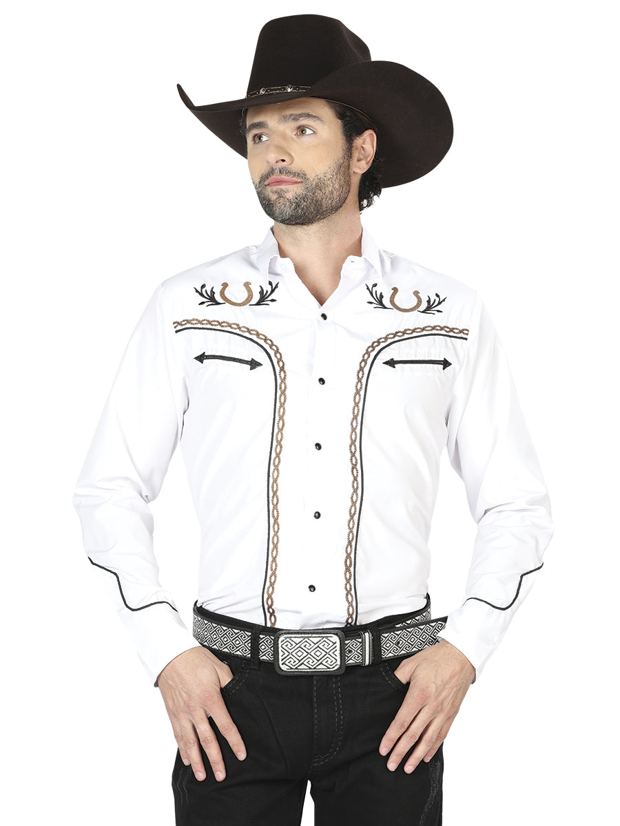 Camisa vaquera bordada El General blanca/dorada 43296