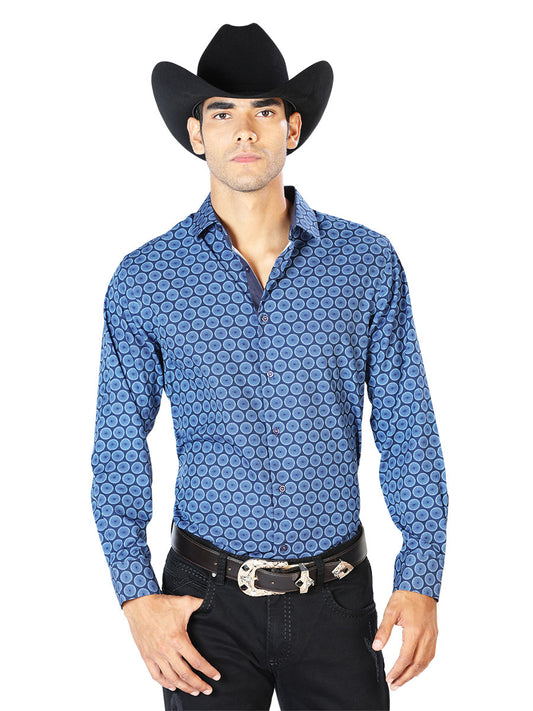 Camisa casual de manga larga azul marino 43550