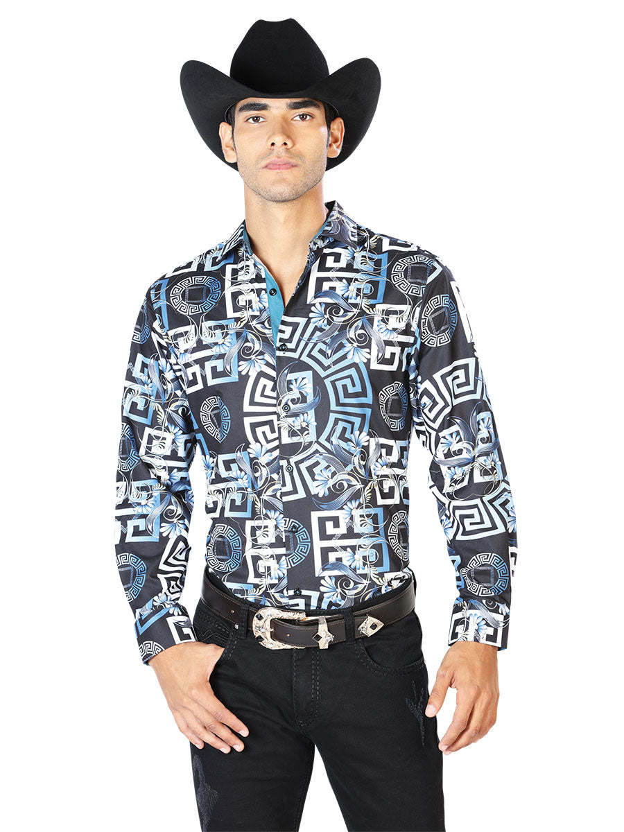 Camisa casual de manga larga azul marino 43558
