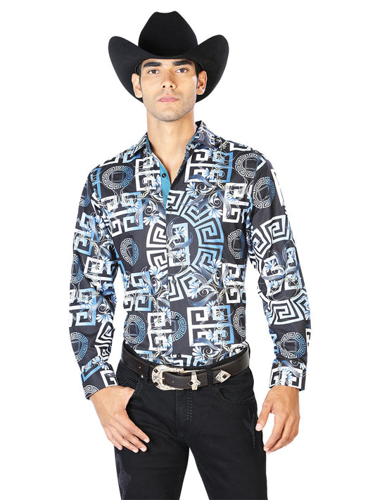 Camisa casual de manga larga azul marino 43558