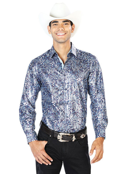 Camisa casual de manga larga azul marino 43565