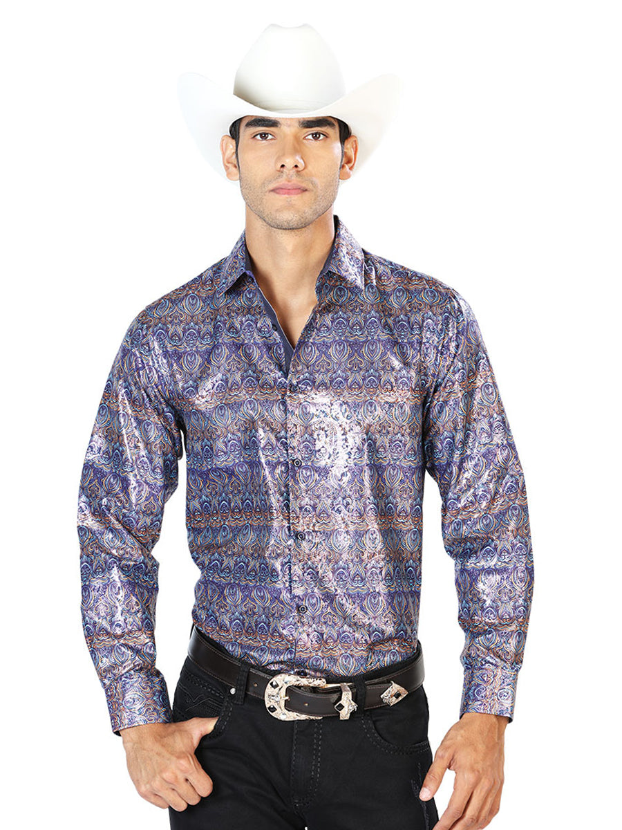 Camisa casual de manga larga azul marino 43567
