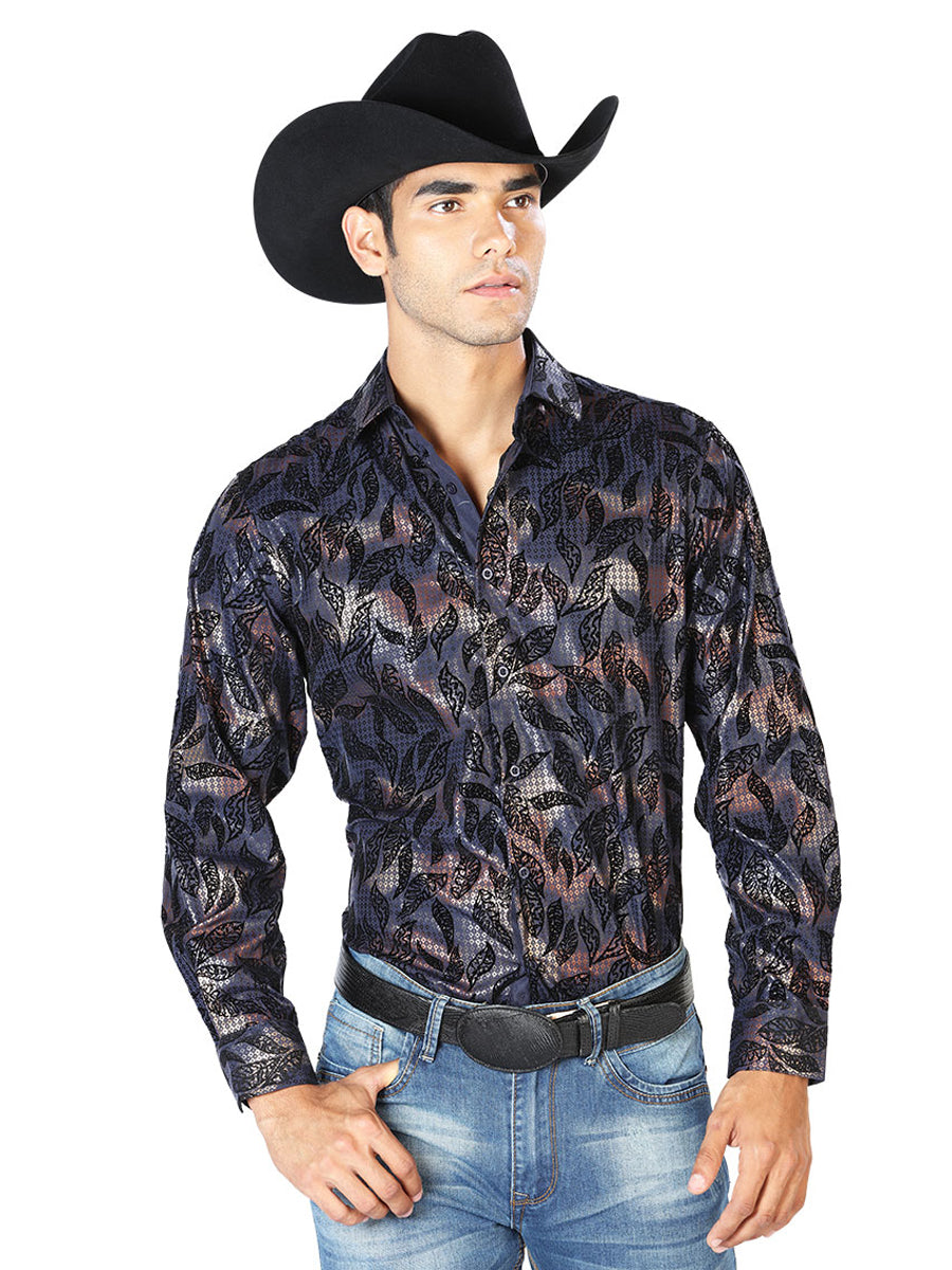 Camisa informal de manga larga azul marino 43589