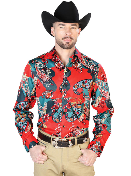 Camisa informal roja de manga larga 43668