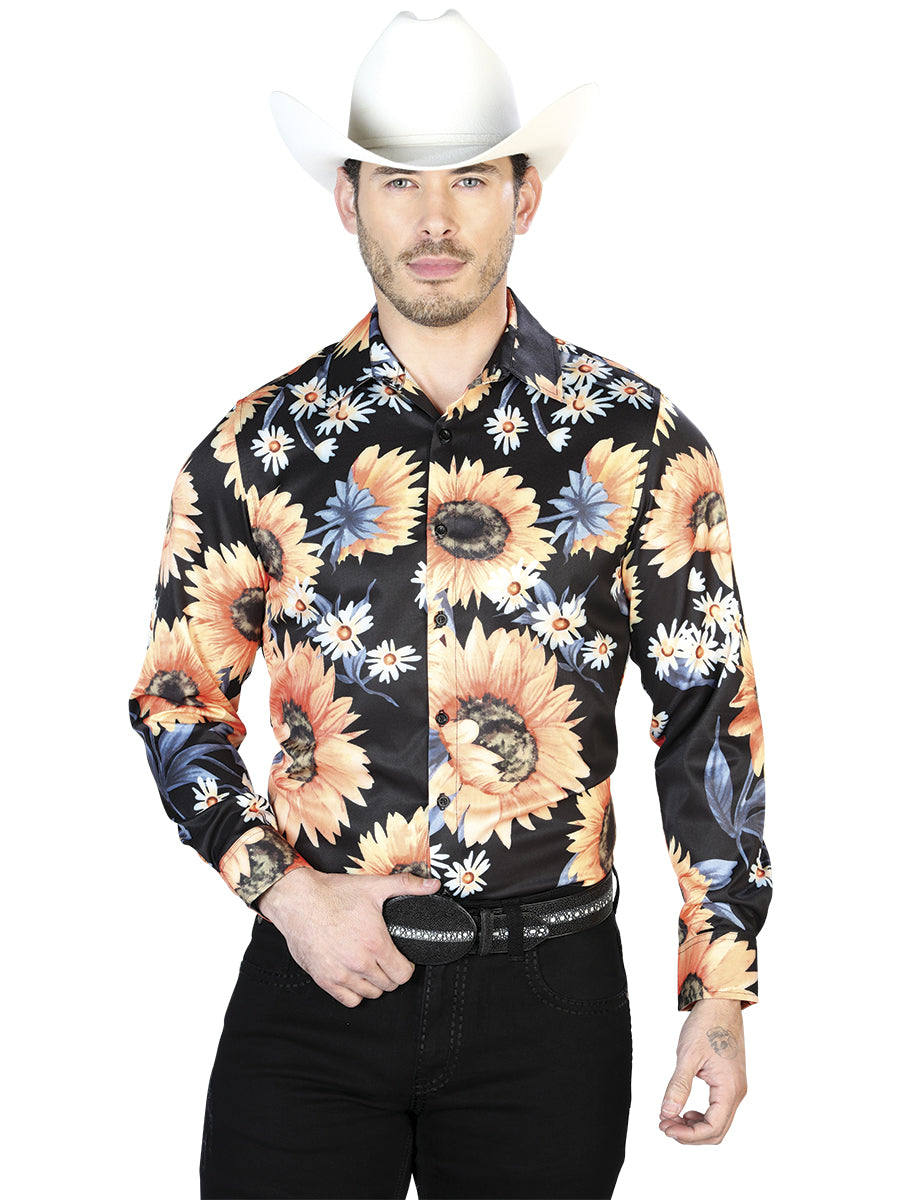Camisa informal de manga larga negra/girasol 43671