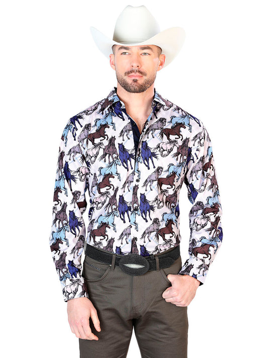 Camisa vaquera occidental de manga larga color topo 43692