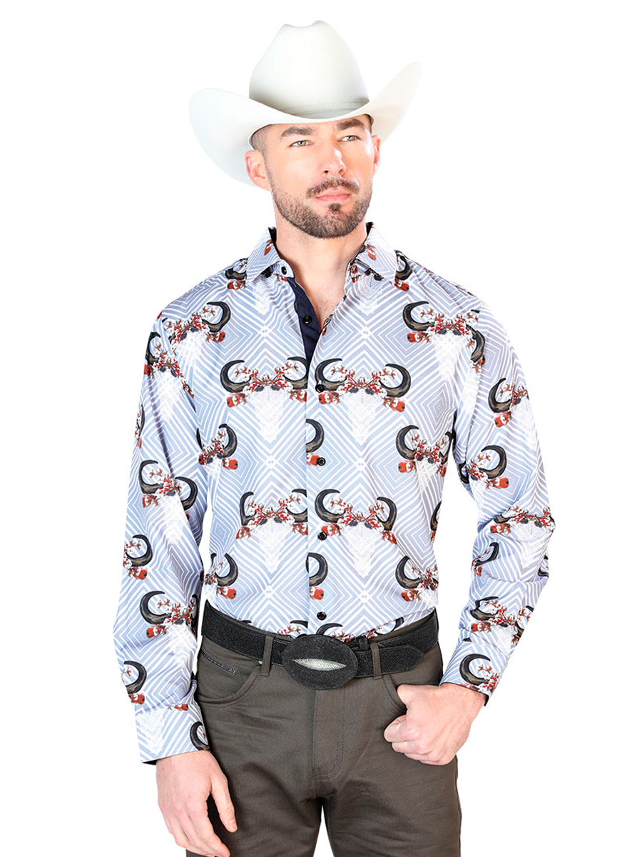 Camisa informal de manga larga gris y negra 43693