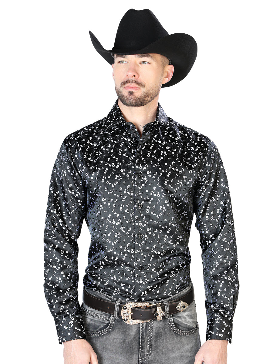 Camisa casual negra de manga larga 43704