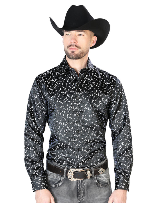 Camisa casual negra de manga larga 43704