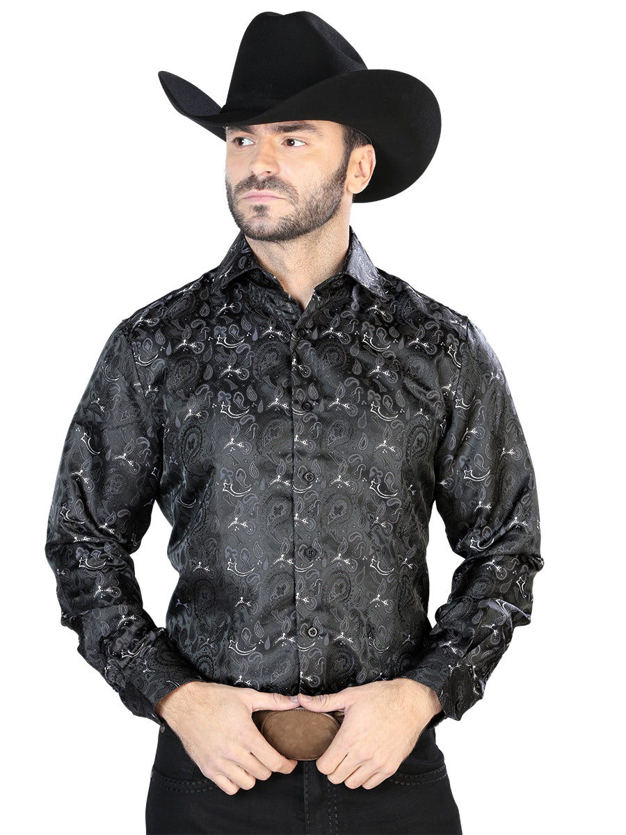 Camisa casual negra de manga larga 43706