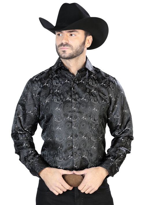 Camisa casual negra de manga larga 43706