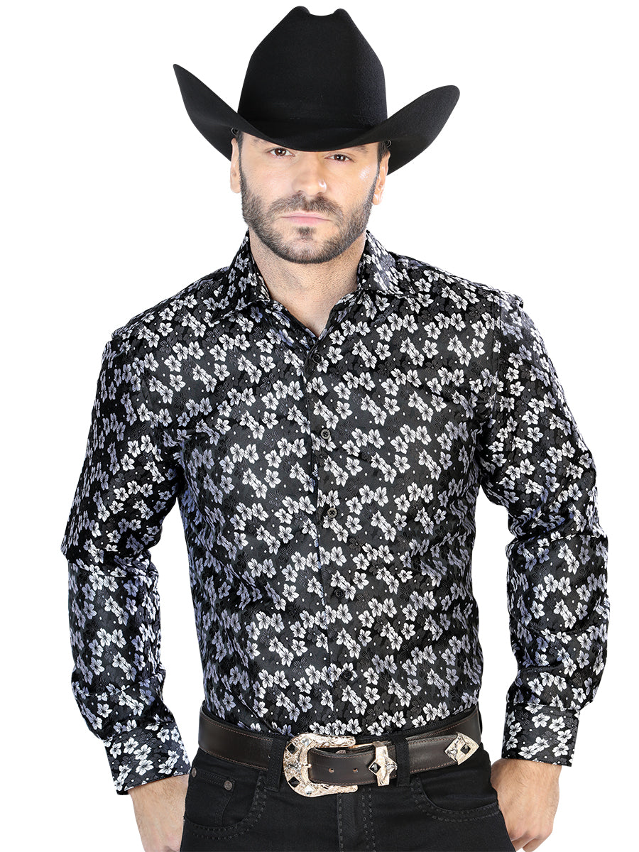 Camisa casual negra de manga larga 43744