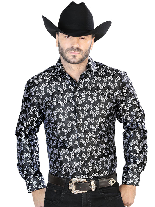 Camisa casual negra de manga larga 43744