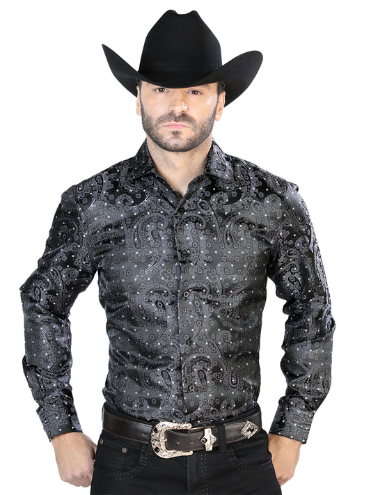 Camisa casual negra de manga larga 43746