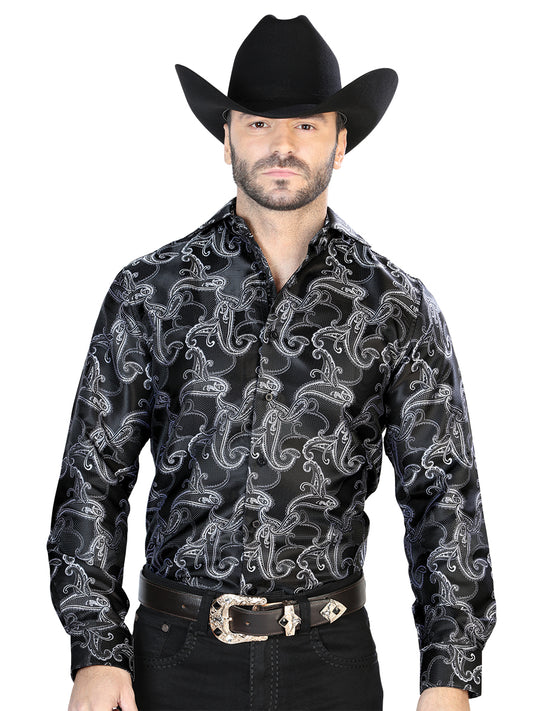 Camisa casual negra de manga larga 43754