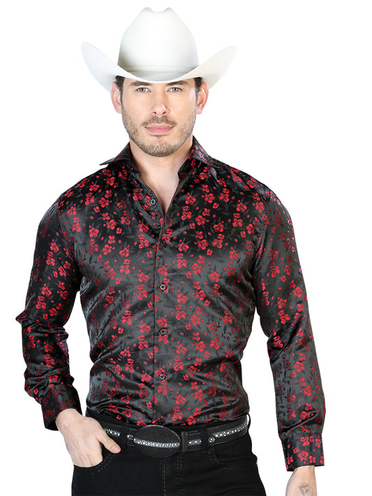 Camisa casual de manga larga negra y roja 43756