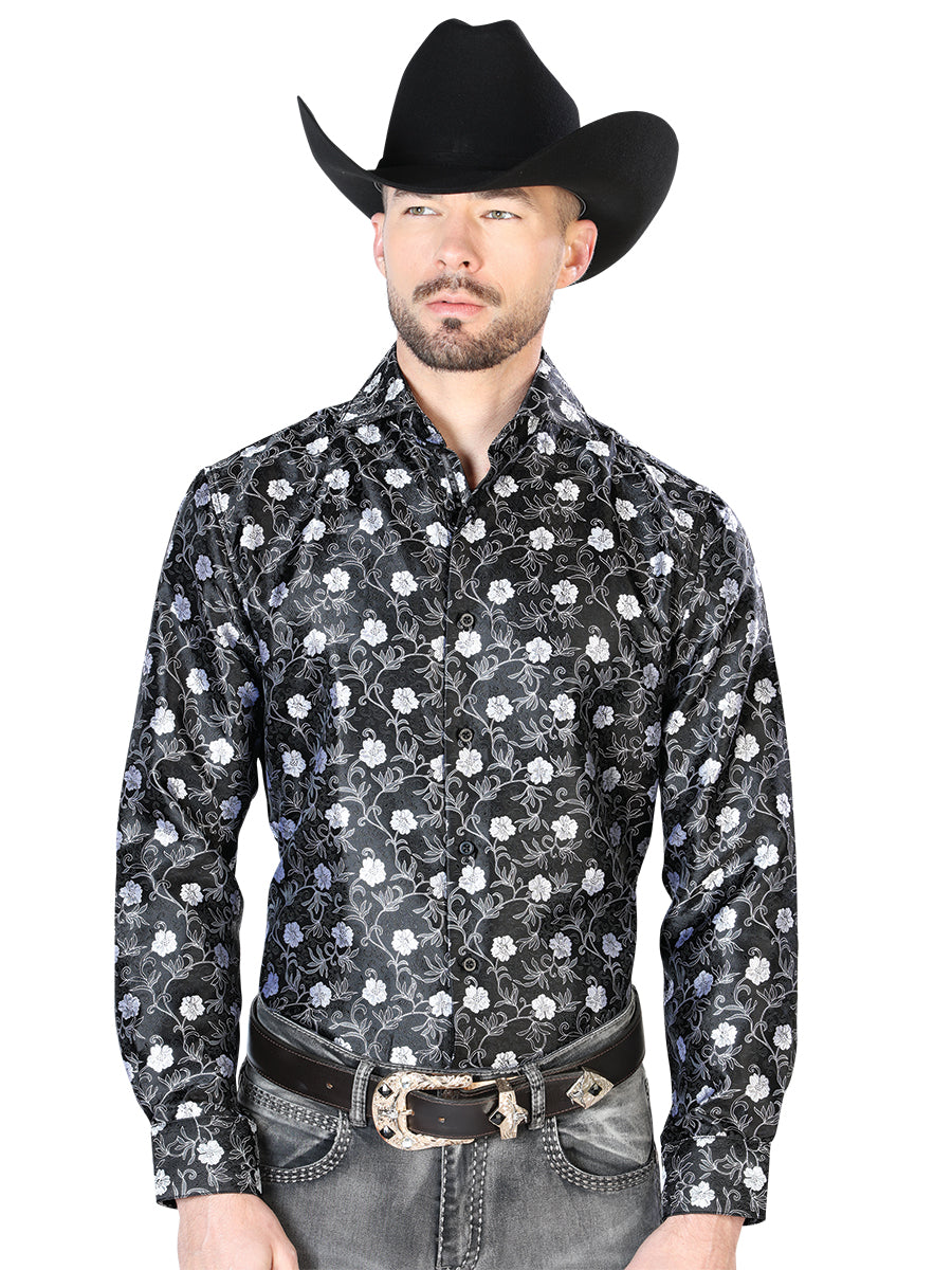 Camisa casual negra de manga larga 43757