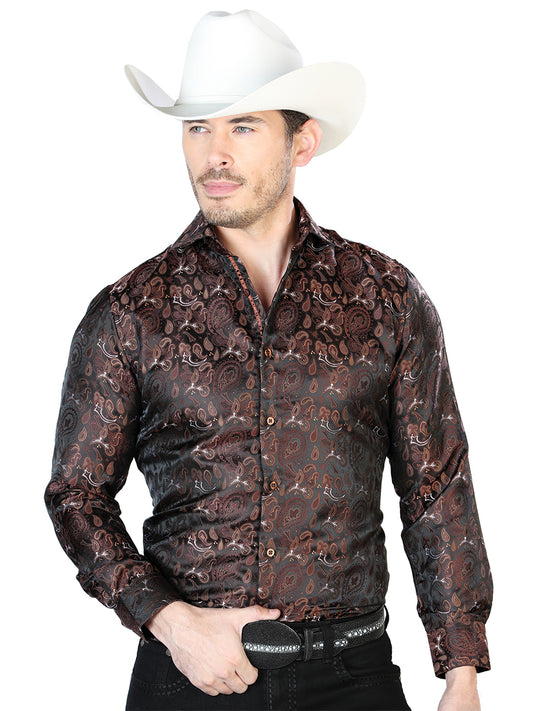 Camisa informal de manga larga negra y marrón 43763