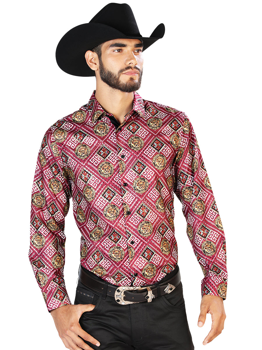 Red And Gold Casual Long Sleeve Shirt 43770