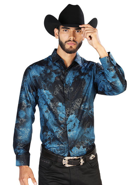 Camisa casual de manga larga negra y azul 43771