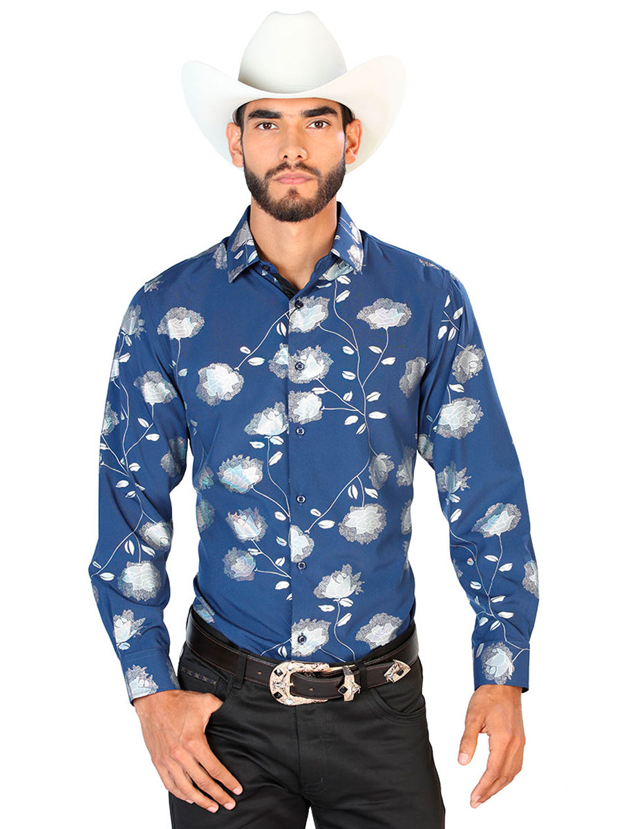 Navy Blue Casual Long Sleeve Shirt 43774