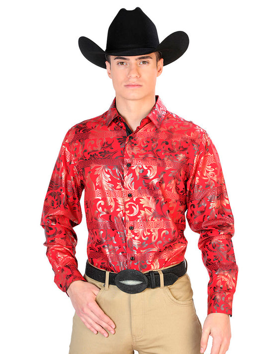 Camisa informal de manga larga color vino 43796
