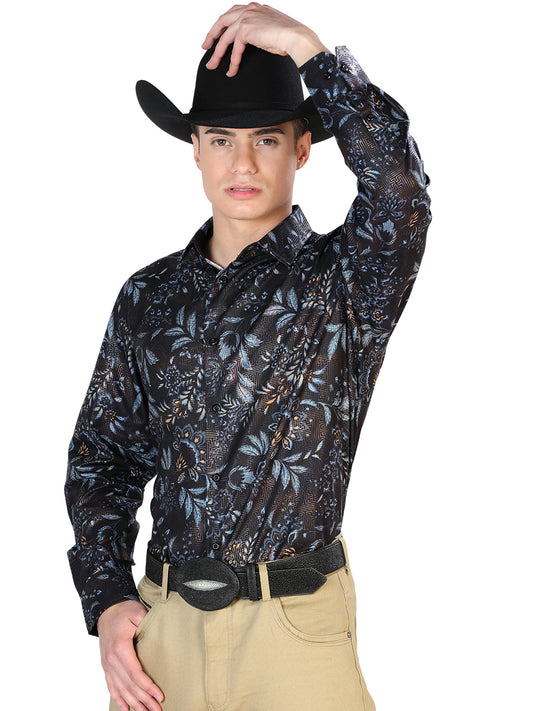 Camisa casual negra de manga larga 43799