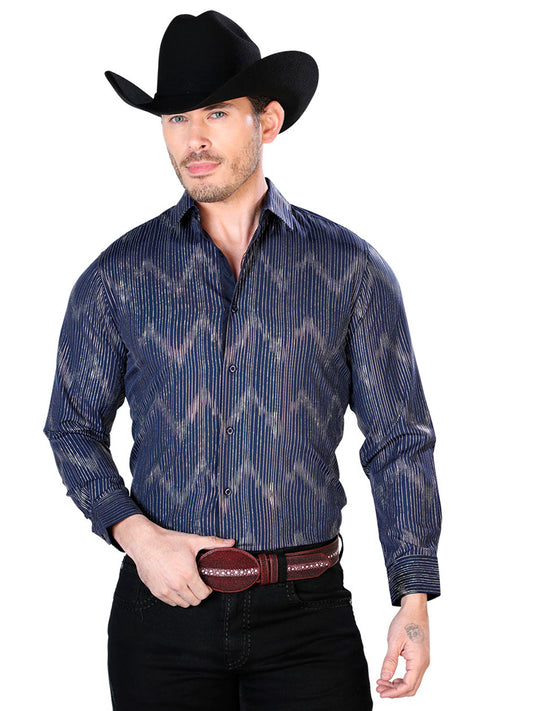 Camisa casual de manga larga azul marino 43834