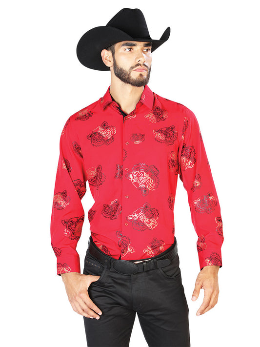 Camisa informal roja de manga larga 43840