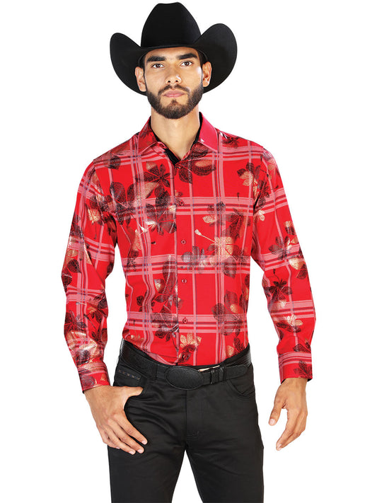 Camisa informal roja de manga larga 43844