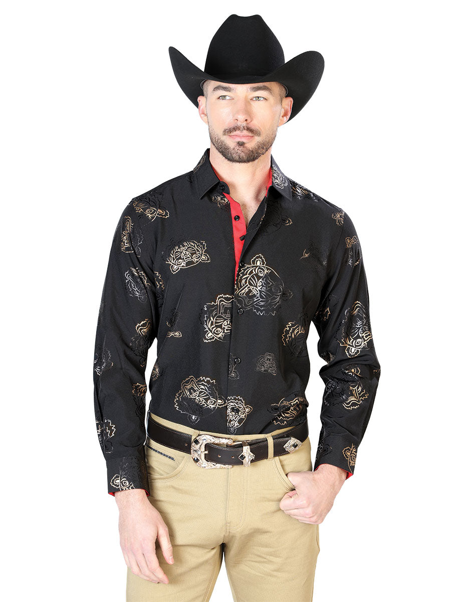 Black And Gold Casual Long Sleeve Shirt 43847