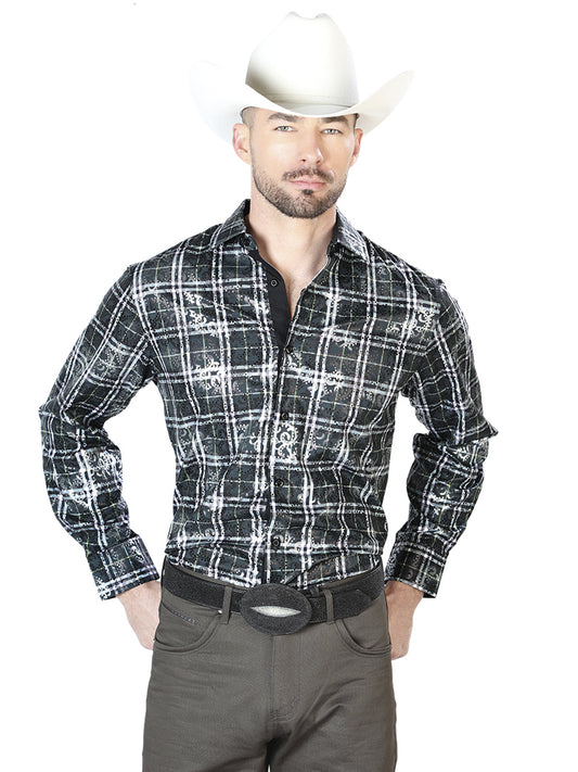 Camisa casual de manga larga negra y beige 43853