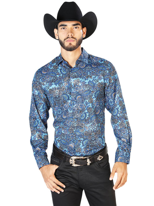 Camisa casual azul de manga larga 43859