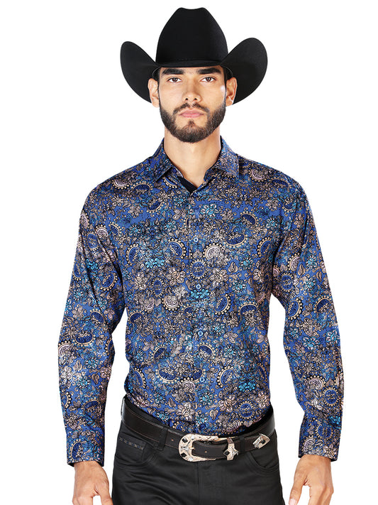 Camisa casual de manga larga azul marino 43860