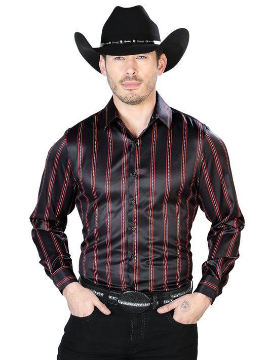 Camisa casual de manga larga negra y roja 43922