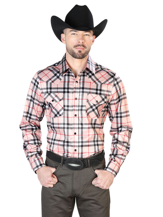 Camisa casual de manga larga beige con rayas 43929