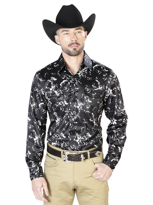 Camisa casual de manga larga negra y beige 43946
