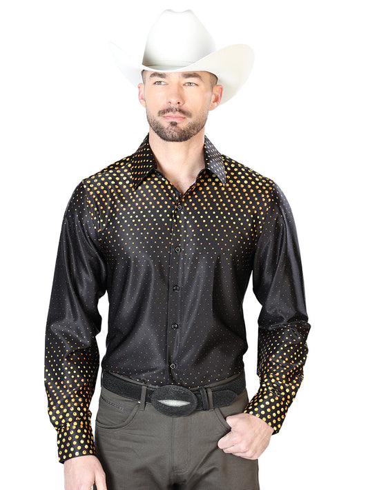 Camisa casual de manga larga negra y dorada 43986