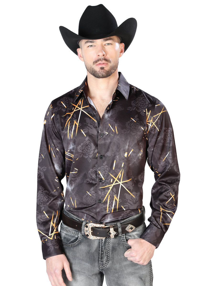 Camisa casual negra de manga larga 43989