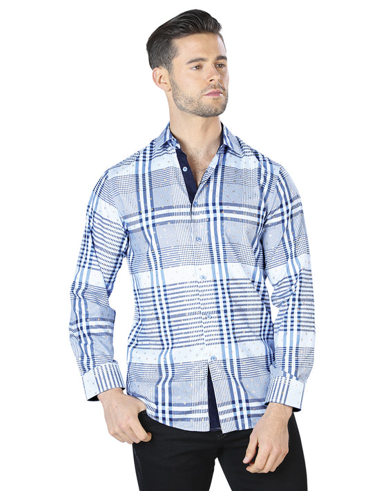 Camisa casual de manga larga azul y blanca 44016