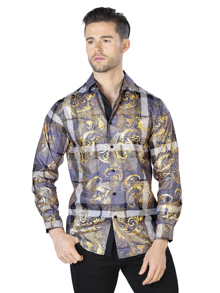 Black And Gold Casual Long Sleeve Shirt 44022