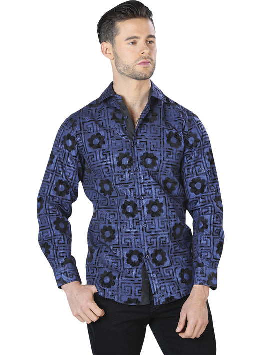 Camisa casual de manga larga azul y negra 44057