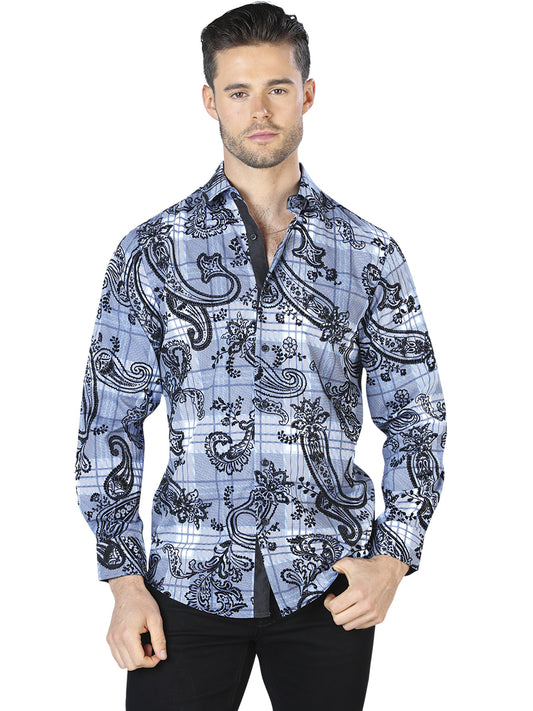 Camisa casual de manga larga azul y negra 44058