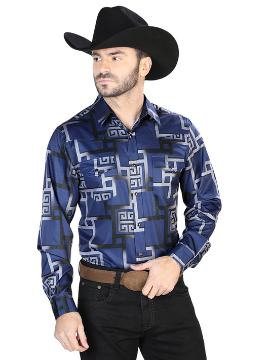 Camisa informal de manga larga azul marino 44065